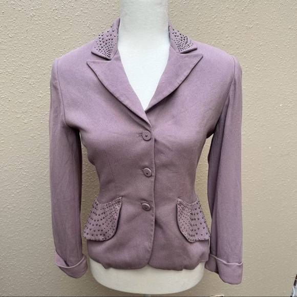 Vintage Y2K Zelda Lavender Purple Studded Blazer Office Siren Fitted 6 Small - Picture 2 of 8